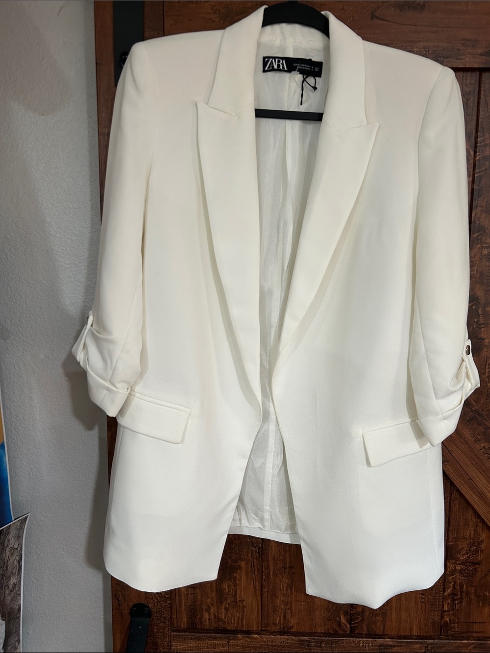 ZARA Cream Open-Front Long Blazer